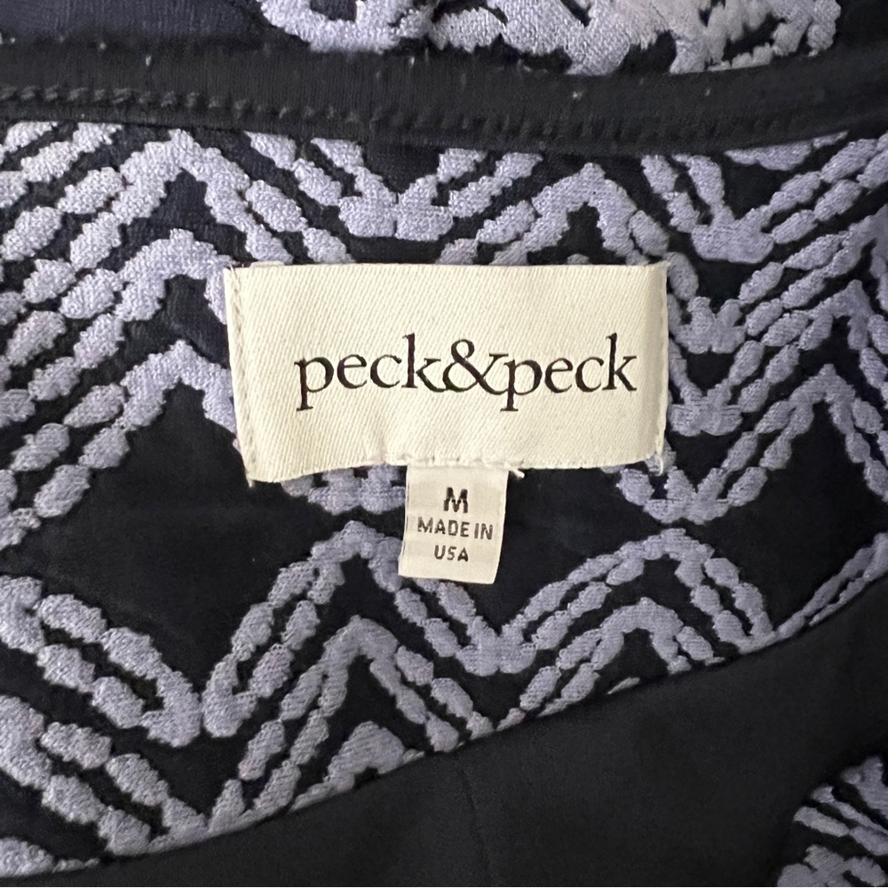 Peck & Peck Statement Knit Jacket Blazer Navy Blue Periwinkle Floral Boh… - Picture 8 of 10